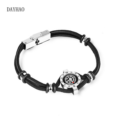 欧美创意复古多层编织手环指南针配饰 男士皮手链  钛钢皮绳手链|ms