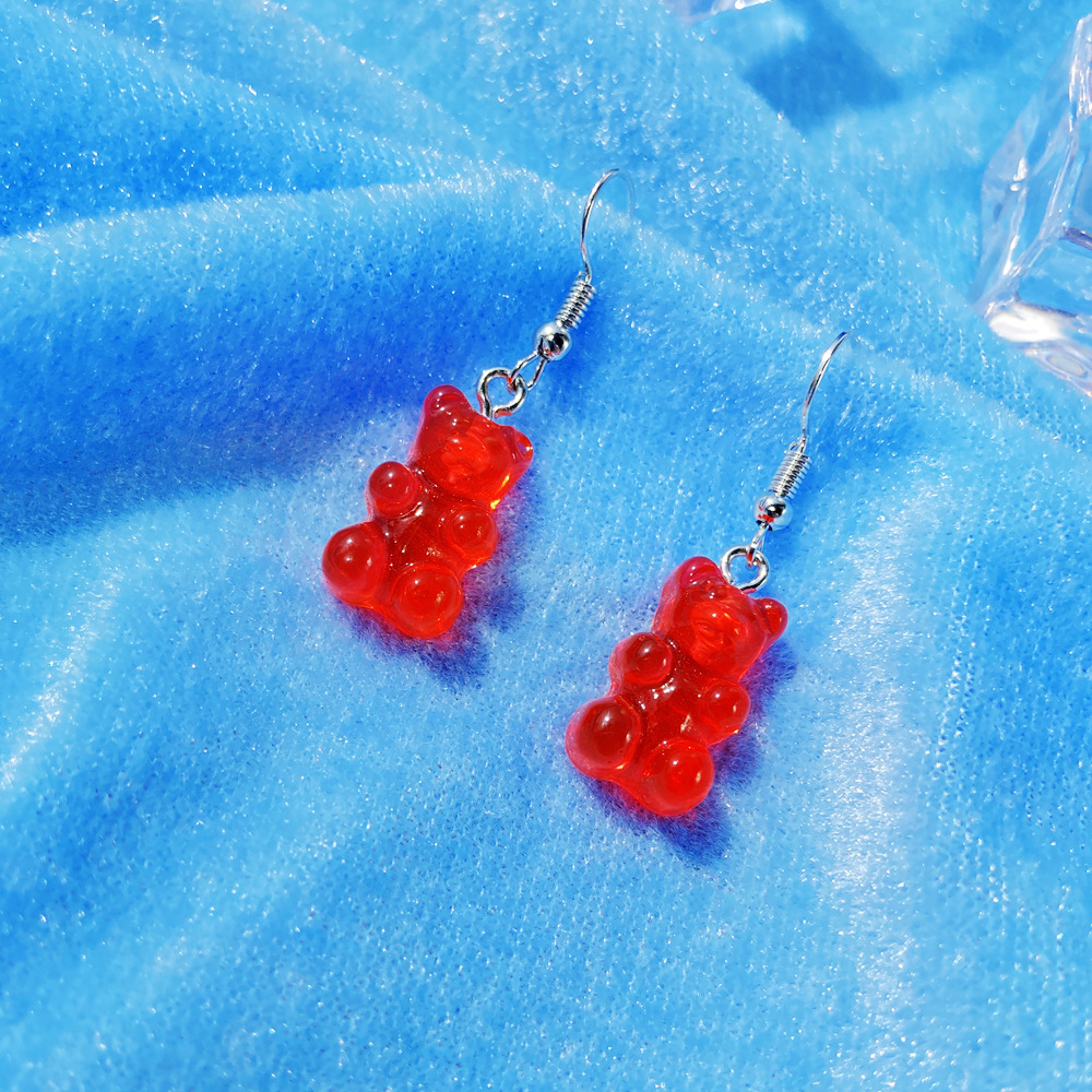 New Transparent Candy Color Bear Earrings Creative Retro Simple Bear Earrings display picture 7