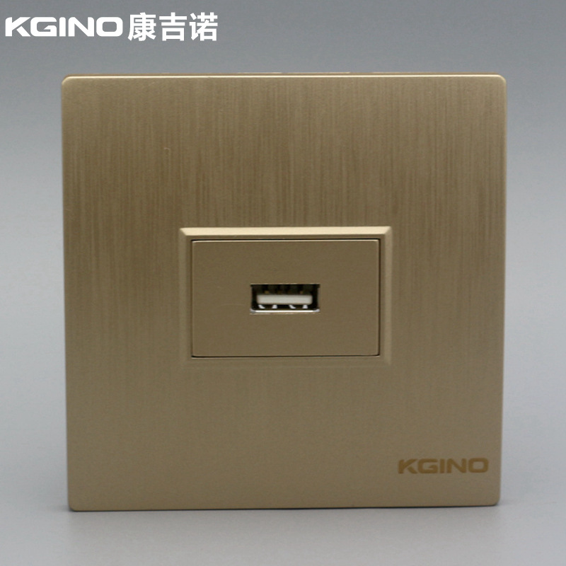 拉丝金86型USB插座网线电脑插座 金色usb转接头USB免焊延长线面板