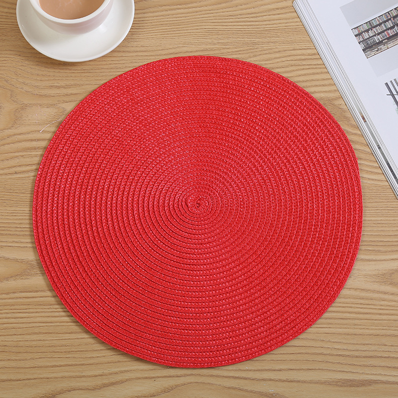 Wholesale of Japanese-style colored woven table MATS, PP eco-friendly round Western placemats, heat-insulating, waterproof and mold-proof tablecloth coasters detail image 11