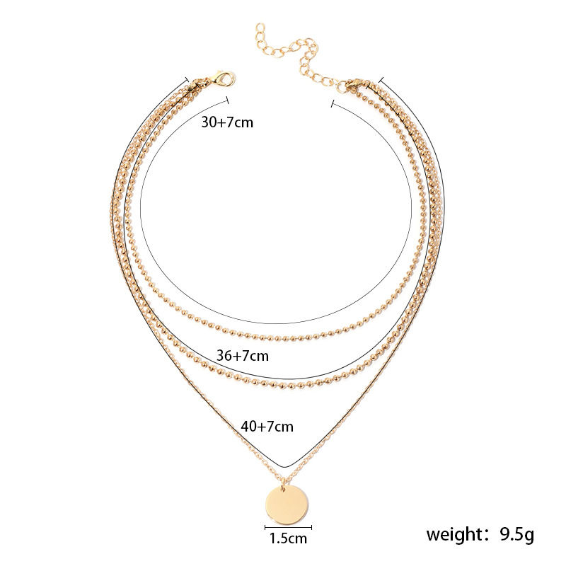 10g Weight Necklace Classification Wedding, Travel Occasion Women'S Gender Gold Color Hot-selling Fashion Small Round Smooth Multi-layer Necklace 无