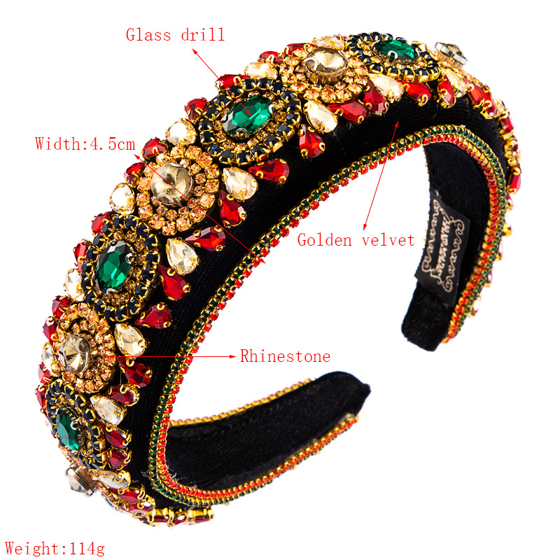 New Fashion Flash Color Rhinestone Baroque Style Gold Velvet Broad-sided Headband For Women display picture 1