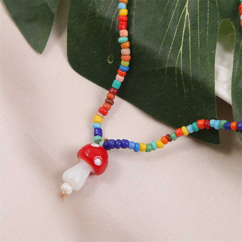 Europe And America Creative Handmade Bead Cute Mushroom Necklace Female Korean Style Creative Personality Woven Pendant Jewelry display picture 7