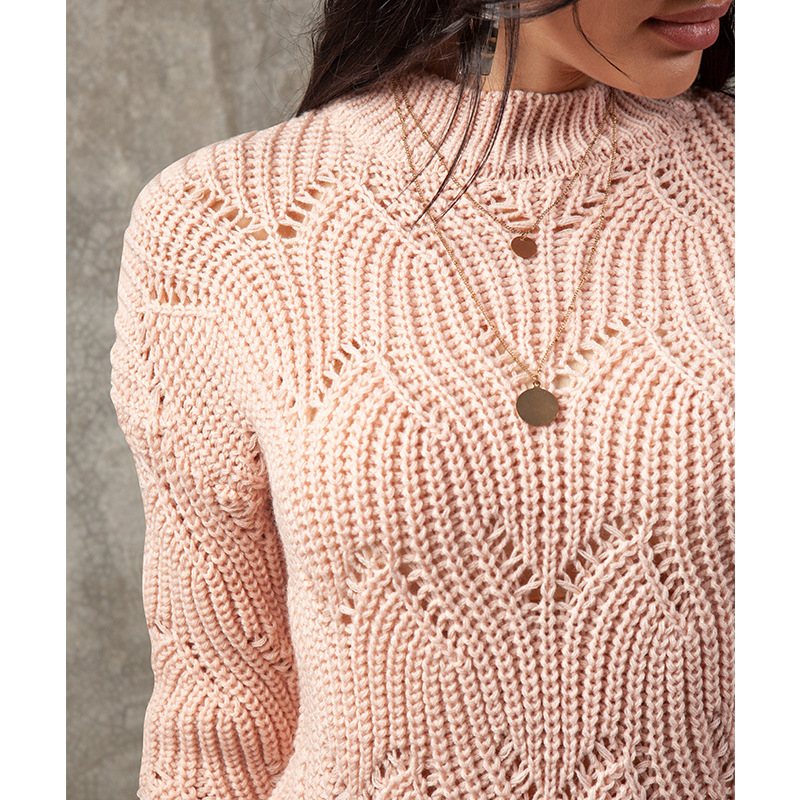 round neck solid color hollow knit sweater   NSSA26479