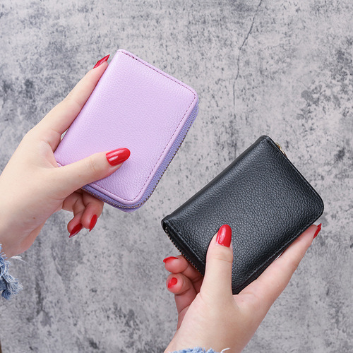 2020 New Solid Color Lychee Pattern Organ Card Bag Women's ID Card Bag Card Card Holder Coin Purse All-in-One Bag