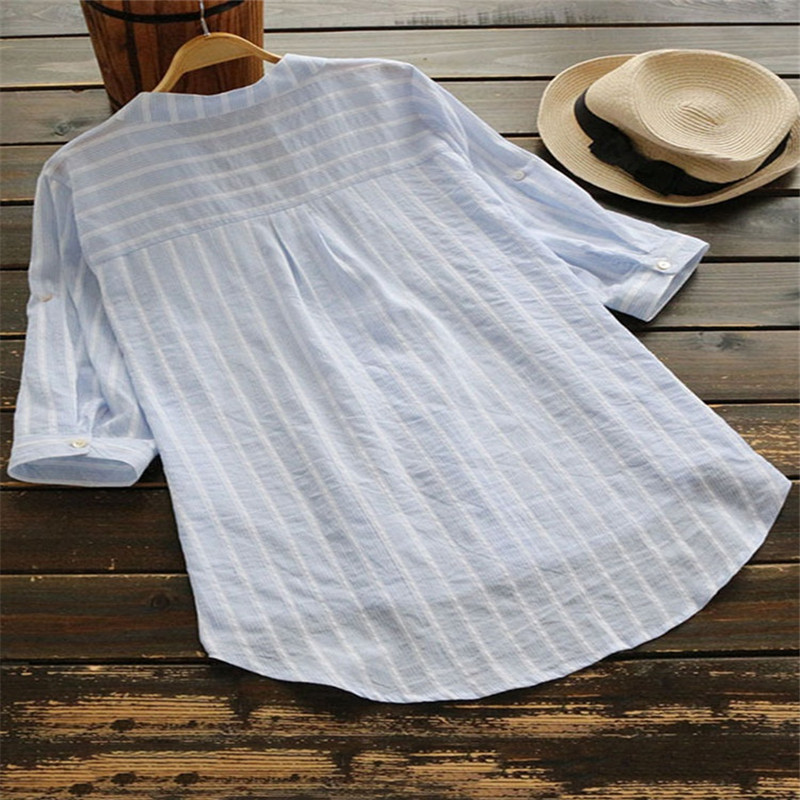 Summer, Spring Season Women's Gender Casual Style Wholesale Women's Casual Stripe 3/4 Length Sleeve Blouses