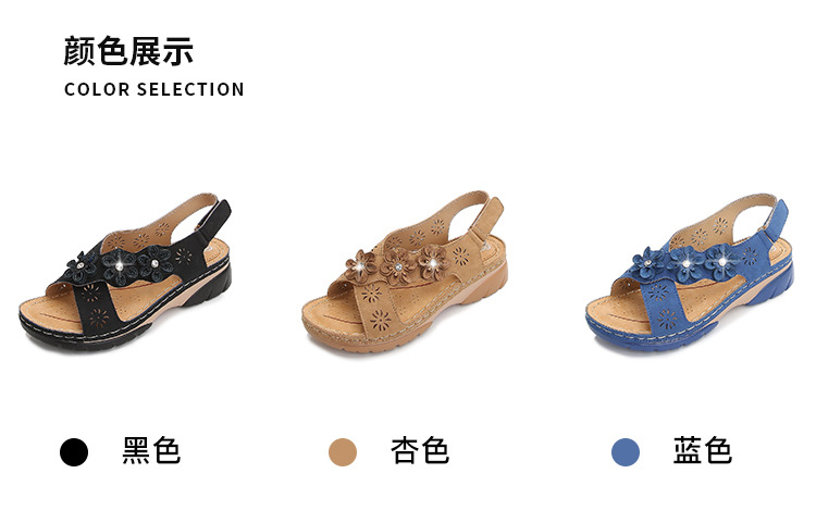 Cross-border best-selling women's sandals, 2021 new summer flower-patterned women's sandals from Europe and America, direct sales from foreign trade women's shoes manufacturer Item Picture