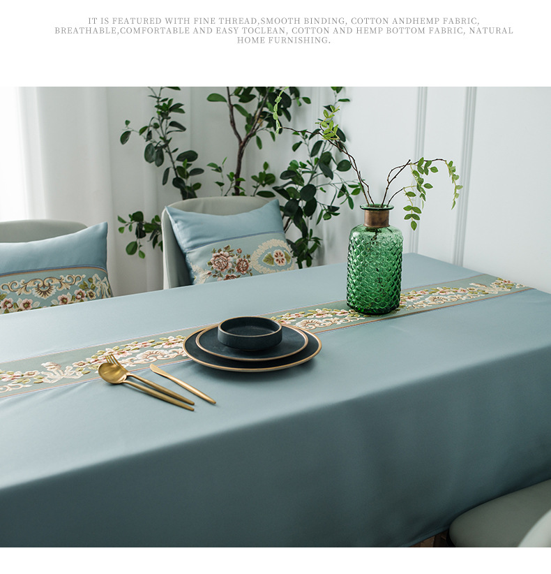 Luxury Classical Embroidered Runner Waterproof High-Precision Geometric Rectangular Coffee Table Dining Tablecloth_voghion.com
