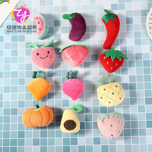 Fruit Series Flocked Cotton Cartoon Plush Brooch Cute Fashion Accessory DIY Bag Hook Stereo Decor Flower