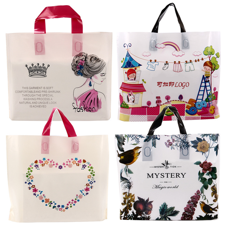 现货塑料购物袋吉祥鸟女人头大中小pe包装袋童装卡通图服装手提袋|ru