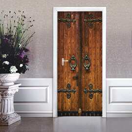 创意3D门贴翻新自粘贴纸装饰卧室客厅墙贴门贴棕色木门跨境货源