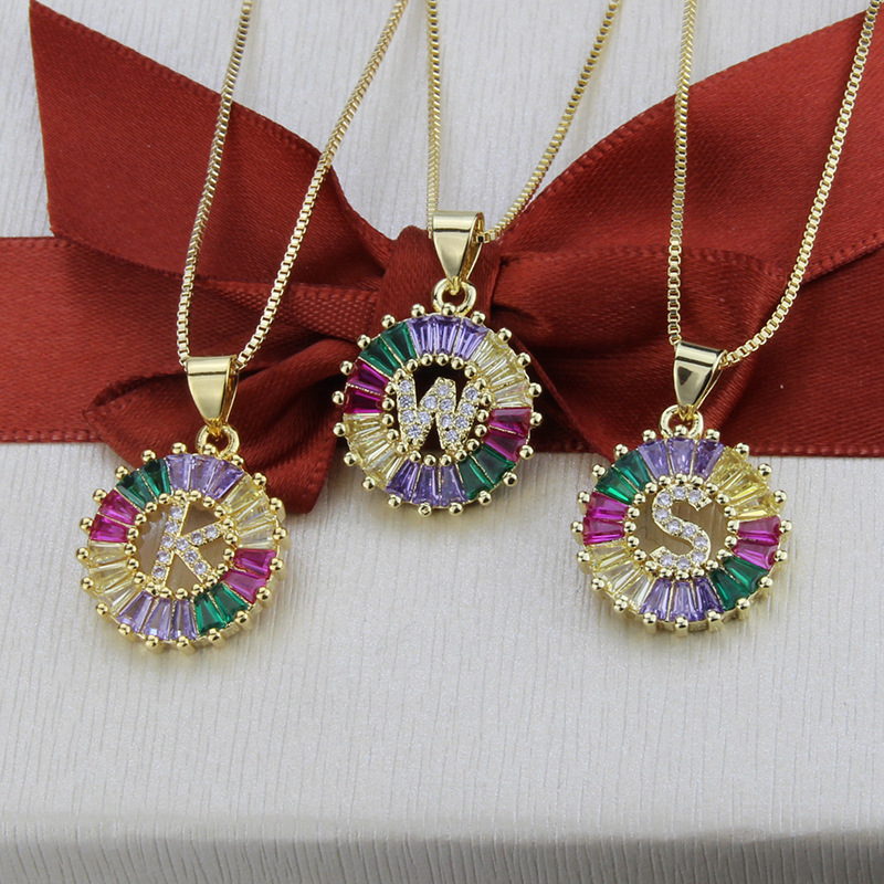 New Diamond Diamond Zirconium 26 Letter Necklace Simple Zircon English Pendant wholesale nihaojewelr