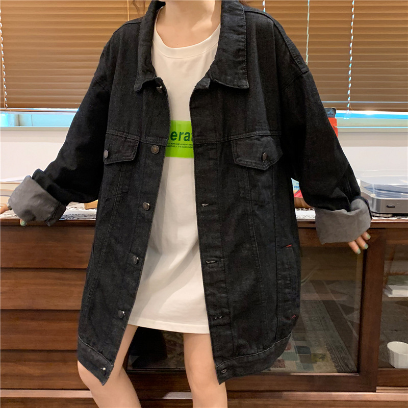 Neuheiten Frühjahr/Herbst 2022: Trendige, lockere Oversize-Jeansjacke im BF-Style mit langen Ärmeln im Retro-Look für Damen_voghion.com