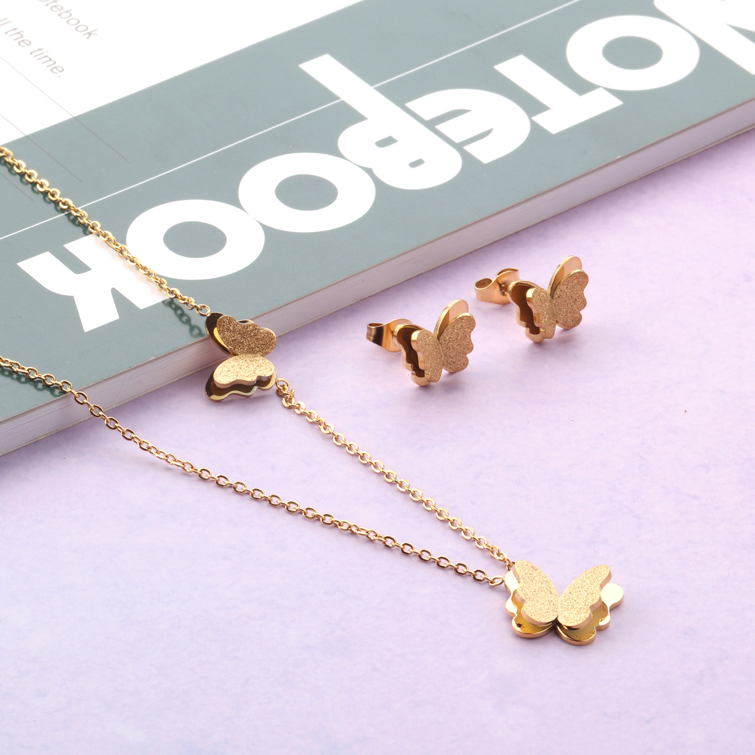 Fashion Butterfly Stainless Steel Plating Earrings Necklace