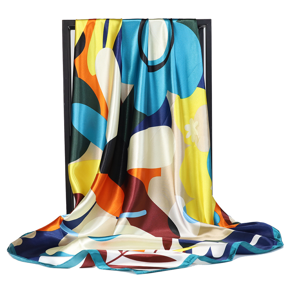 Holiday, Daily Occasion Satin Material Plant Pattern Women's Elegant Plant Satin Silk Scarves