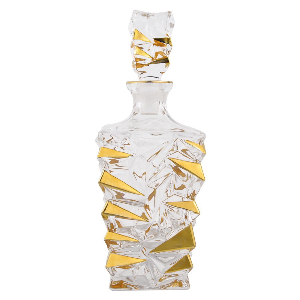 轻奢酒店酒柜摆件水晶玻璃酒瓶出口手工黄金描边威士忌酒樽创意瓶