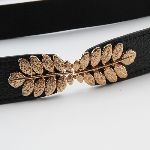 Leaf buckle thin waistband women's decorative sweater with skirt, fashionable and versatile retro elastic spring and summer belt