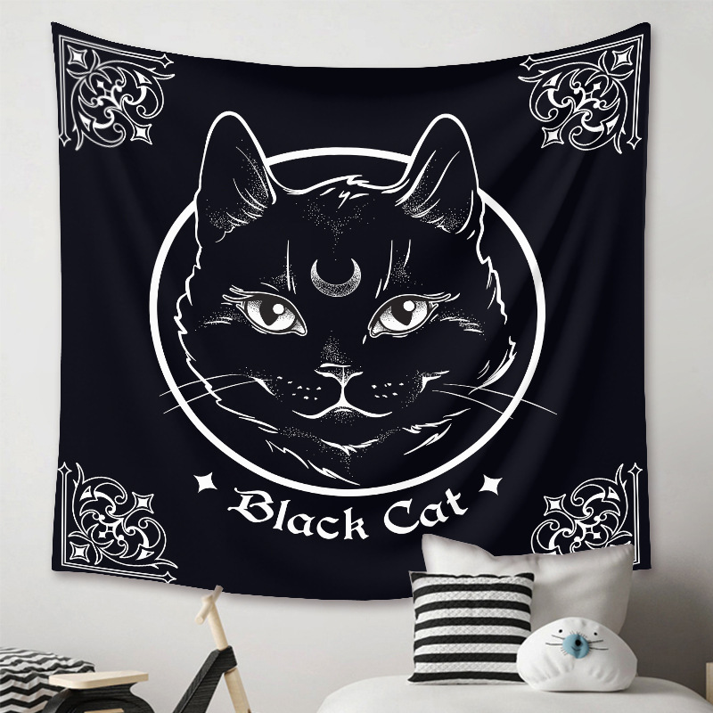 Fashion Black Cat Animal Tapestry Background Cloth Home Decoration Wholesale Nihaojewelry display picture 1