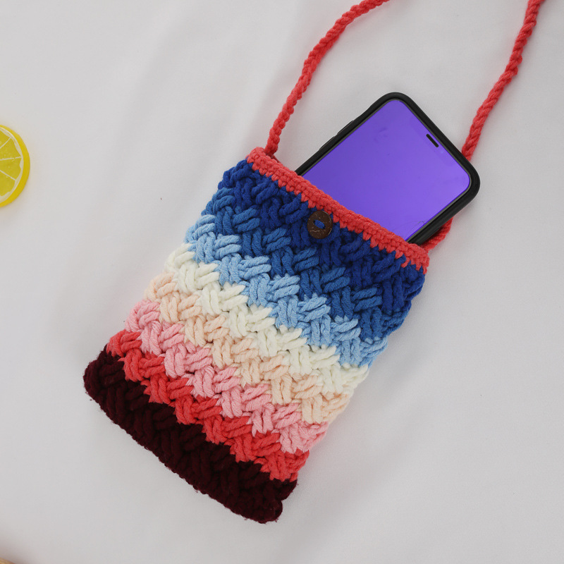 Bolso de punto para pinbao mamá bolso de mensajero tejido a mano bolso de teléfono móvil de lana de las niñas Bolso pequeño hecho a mano