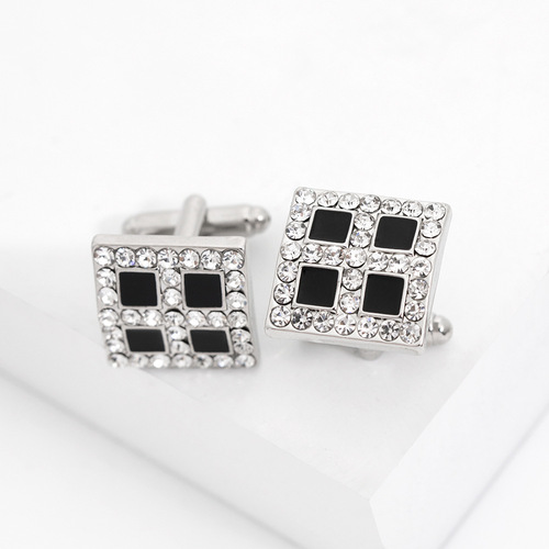 Elegant European and American Men's Cufflinks, Square Diamond Cufflinks, Stylish French Cufflinks, Fashion Accessories for Shirts