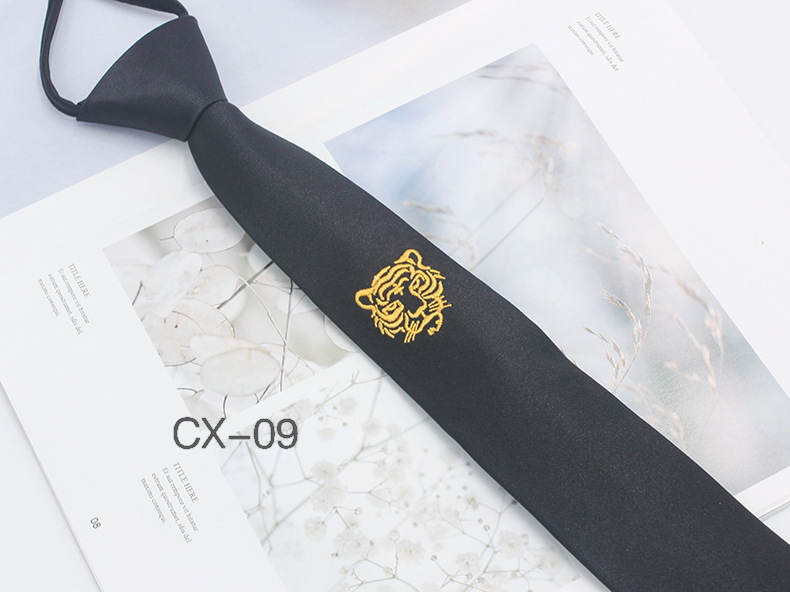 Corbata negra para hombre sin correa de cuerda moda negocios casual corbata profesional bordado personalizado