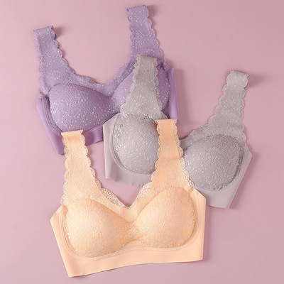 爆款泰国乳胶满天星无痕背心款蕾丝内衣无钢圈透气聚拢性感文胸女|ms