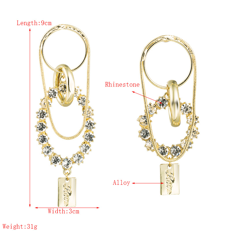 Fashion All-match Real Gold Plated S925 Silver Needle Alloy Inlaid Rhinestone Exaggerated Long Earrings display picture 1