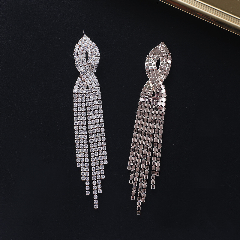 Fashion Geometric Rhinestone Tassel Artificial Gemstones Women's Drop Earrings 1 Pair display picture 5