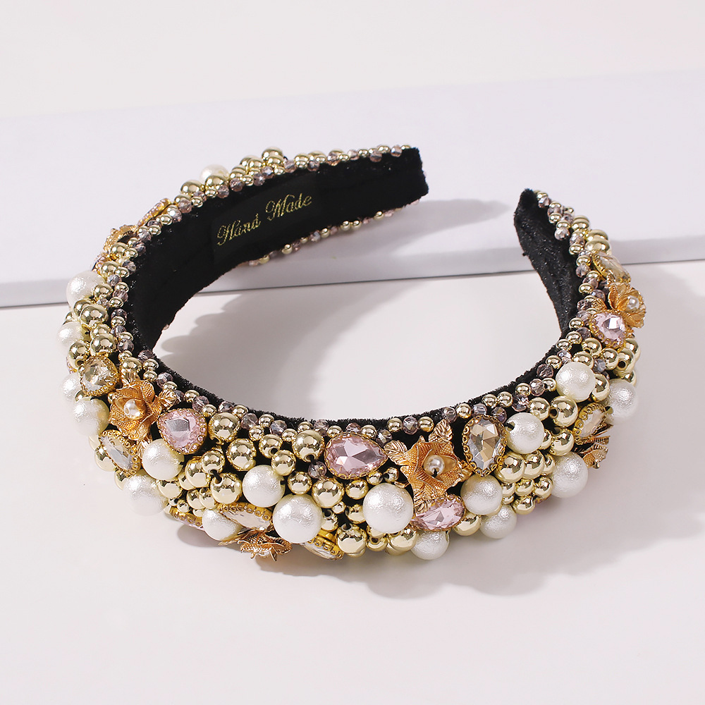 Fashion Thick Sponge Crystal Hot-selling Pearl Inlaid Multicolor Alloy Headband Wholesale display picture 9