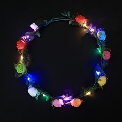 Luminous Flower Crown Hair Accessory Mori Girl Korean Style Shiny Green Leaf Foam Flower Crown Tourist Attraction Night Market QR Code Scanning Supply Wholesale