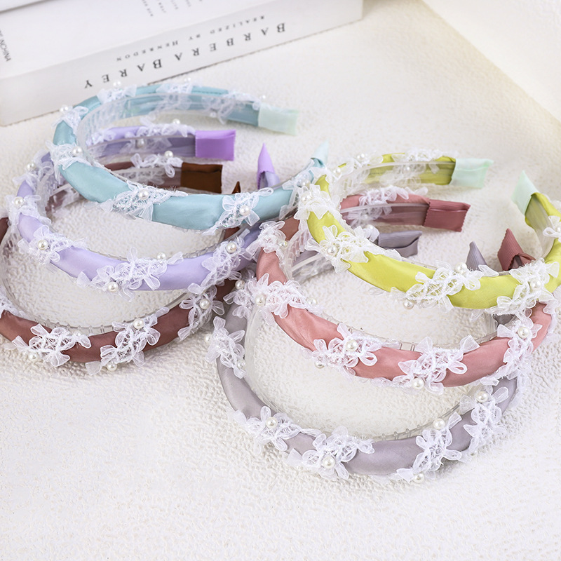 Korean Pearl Winding Lace Headband Cloth Pearl Headband Pure Color Cloth Toothed Headband Wholesale Nihaojewelry display picture 3