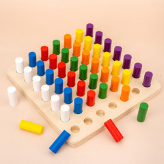 Children's Baby Montessori Colorful Finger Grasp Board Sensory Wooden Insert Board Sticks Intelligence Development Color Discrimination Sensory Teaching Tools