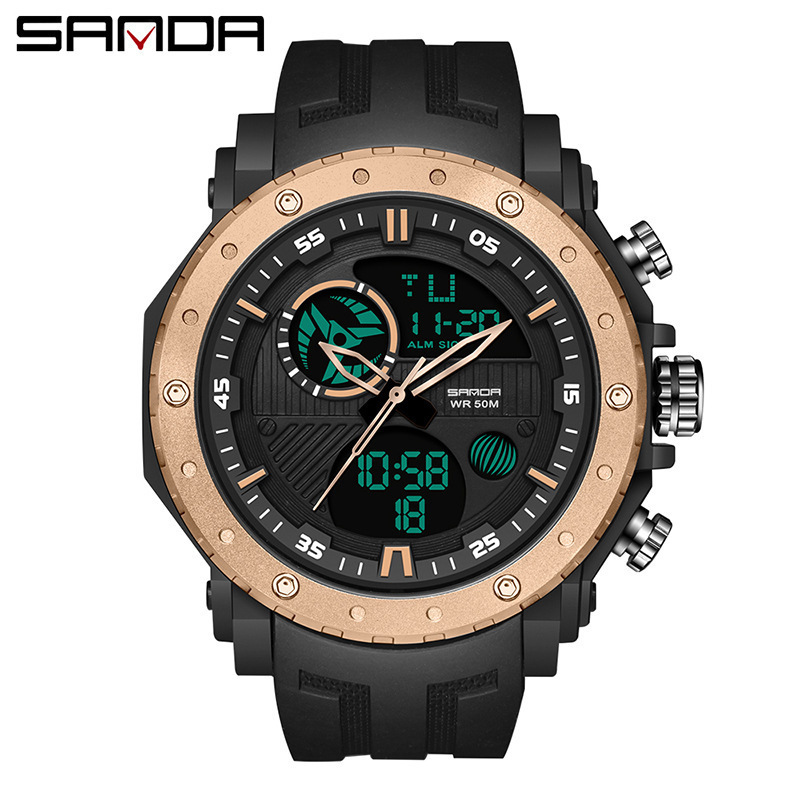 SANDA 6012 hombres reloj deportivo estudiante multi-función sincronización luminosa impermeable reloj de moda de los hombres