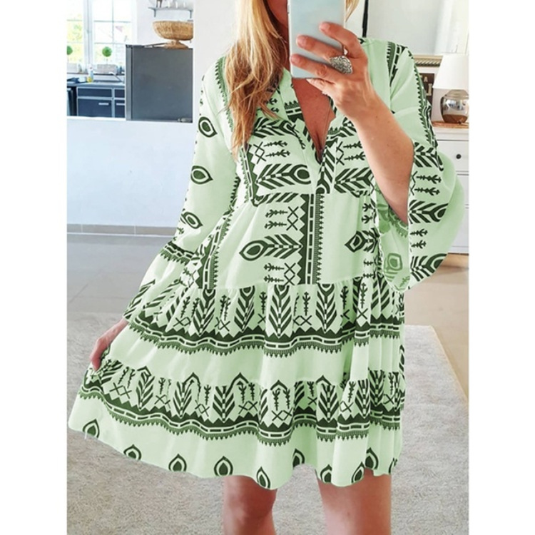 Women's Swing Dress Vacation V Neck Printing Nine Points Sleeve Printing Above Knee Daily display picture 3