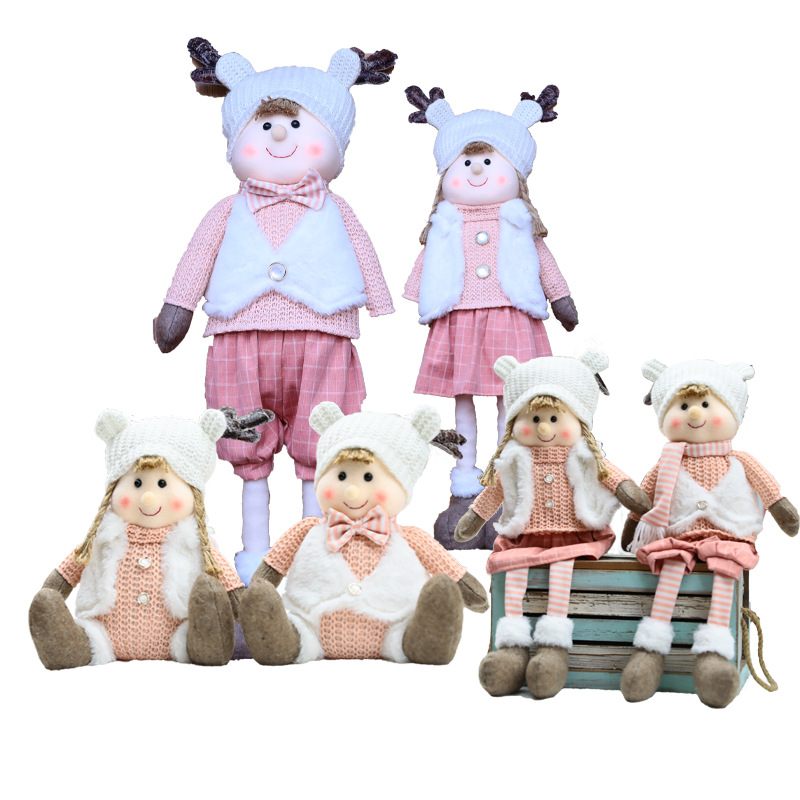 Adjustable Pink Snowman & Reindeer Christmas Figurine - Nordic Style Fabric Decor For Holiday Tabletop, Shelf & Window Display"_voghion.com