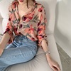 Spring shirt, autumn retro sexy top, floral print, long sleeve, western style, oversize