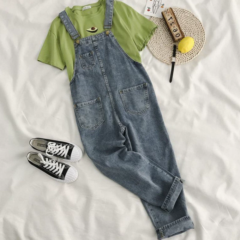 Ins суперпопулярные популярные возрастные джинсовые комбинезоны для студенток, свободные осенние шаровары в корейском стиле, комбинезоны с девятью точками