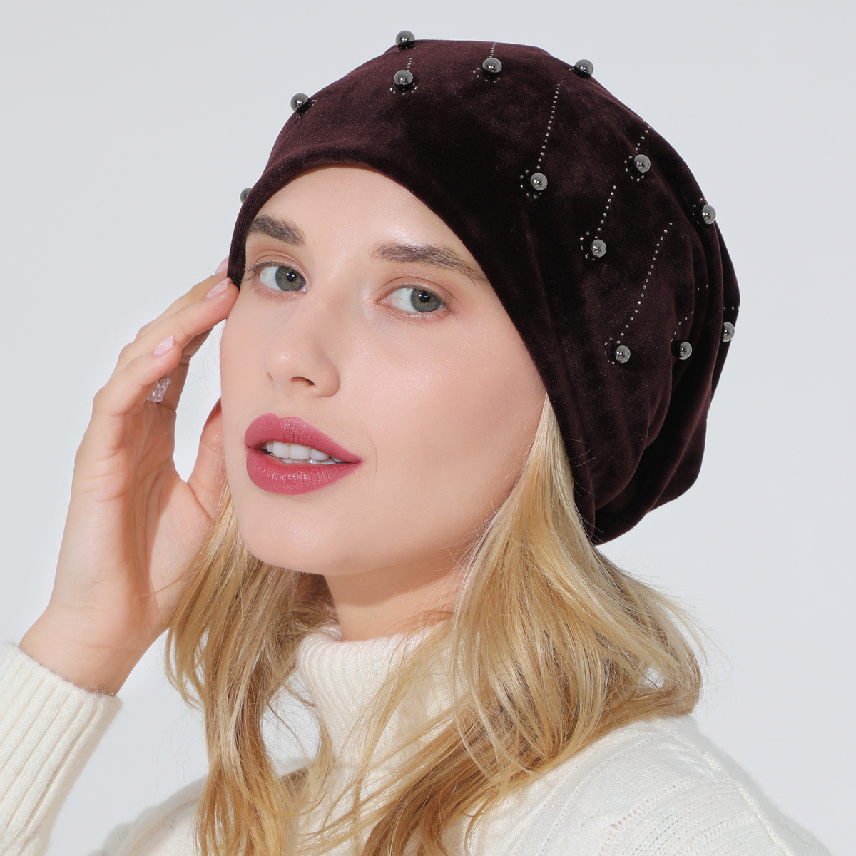 Damen Moonlight Hut Für Herbst Winter Samt Mit Strassbesatz_voghion.com