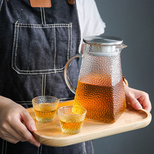 新款日式锤纹方形冷水壶凉水壶 耐高温玻璃果汁茶壶柠檬杯玻璃壶