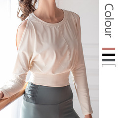 New Spring and Autumn Sports Yoga Wear Fitness Running Ribbed Shoulder-Strap Long Sleeve Loose Waist Women's T Sports Yoga Wear