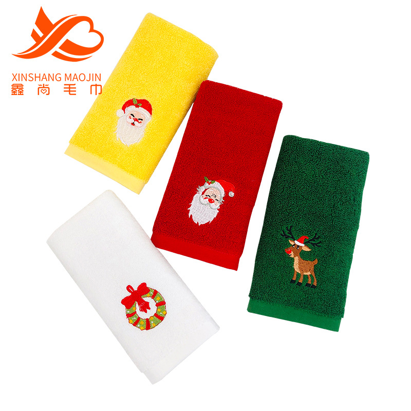 Pure Cotton Christmas Bathroom Towel Wholesale 32-Ply 100% Cotton Embroidered Export Gift Towel 32*45 Face Towel Customization