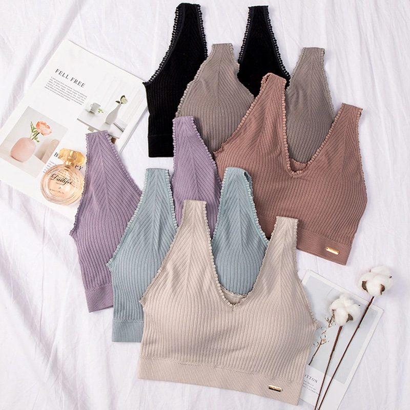 她闺蜜春夏新品无缝美背文胸无钢圈睡眠内衣弹力蕾丝宽肩吊带批发|ru