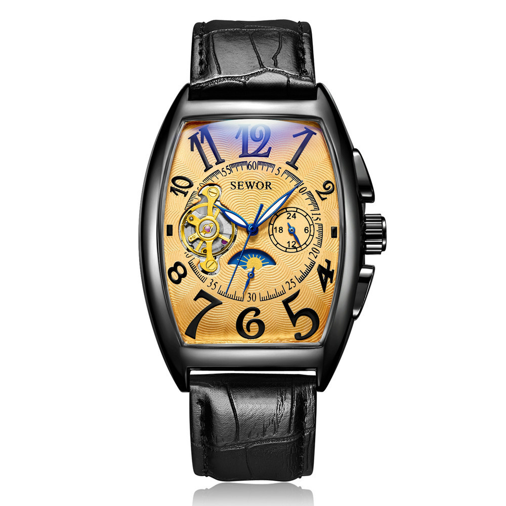 Sewor siwoqi hombres reloj mecánico automático hueco cráneo transparente cinturón inferior reloj automático