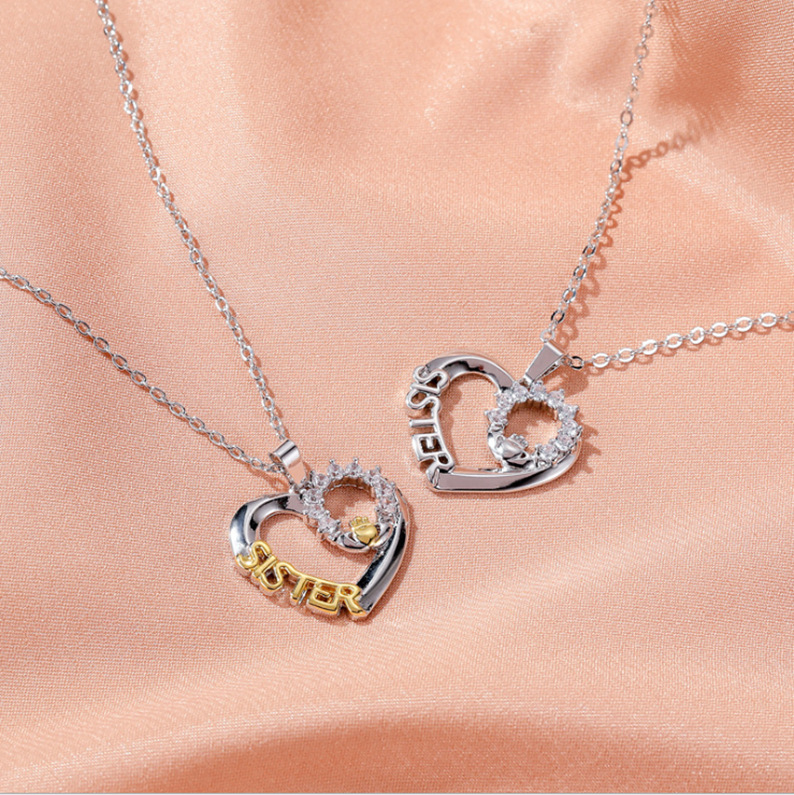 Melhor colar de amigo amor criativo SISTER Micro conjunto zircão colar corrente pingente versátil personalizado para mulheres_voghion.com