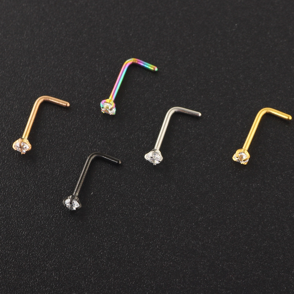 Simple Style Solid Color Stainless Steel Inlay Zircon Nose studs 1 Piece