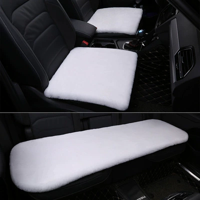 Car Seat Cushion Imitation Rabbit Fur Wool pad - white-three-piece-set