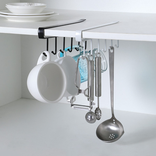 Multifunctional kitchen wrought iron traceless nail-free hooks, cabinet storage racks, multifunctional wardrobe row hooks and organizer racks