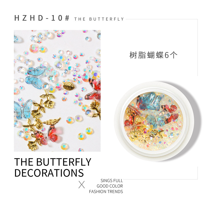 La celebridad en línea Pequeño Libro Rojo Venta caliente mixta manicura mariposa joyería DIY hecho a mano tridimensional mariposa resina metal mariposa