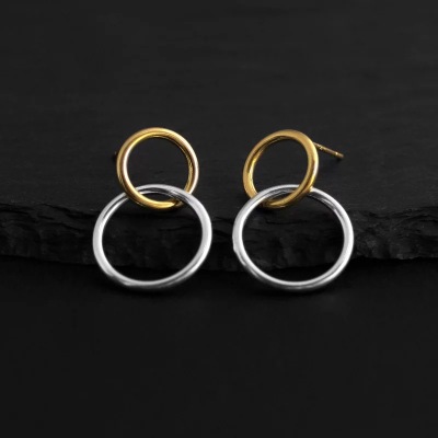 Korean Style Hollow Circle Two-color Interlocking Ring Long Earrings display picture 5