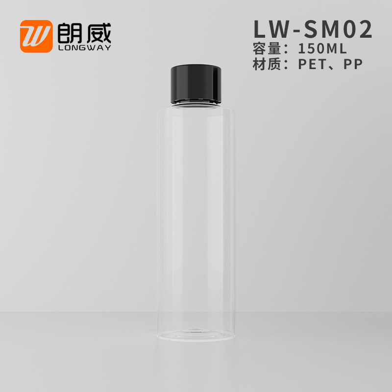 150ml transparente hombro plano ordinario PET tornillo cubierta floral agua sub-botella de loción botella de cubierta ordinaria